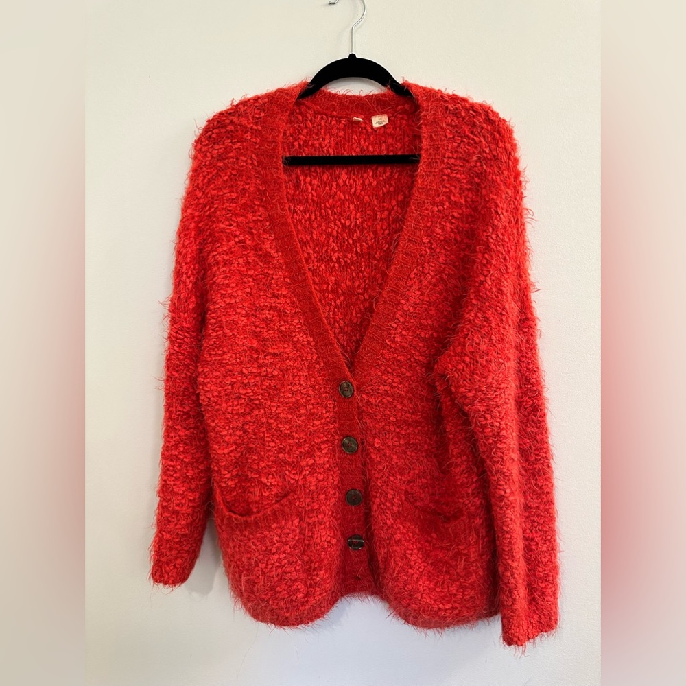 Anthropologie Plush Red Cardigan